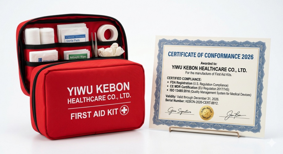 Yiwu Kebon Healthcare: 2026 FDA-, CE- und ISO 13485-Zertifizierungen für Erste-Hilfe-Sets erneuert